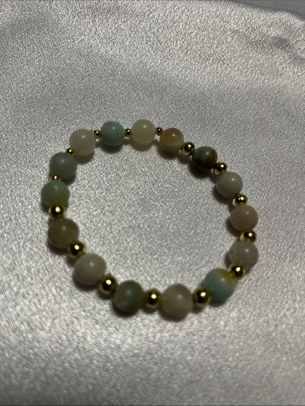 Gold Bead & Multi-Green Amazonite Stretch Bracelet
